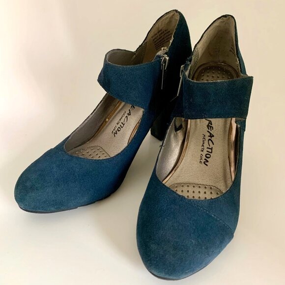 KENNETH COLE REACTION Spicy Juice Navy Blue Suede Zip Pumps Heels Size 8.5 M - Picture 3 of 7